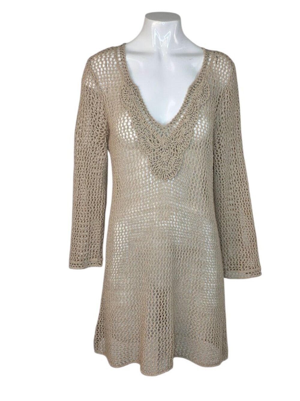 Tommy Bahama Linen Blend Open Knit Swim Cover Up Dress, Beaded, Size M, Resort
